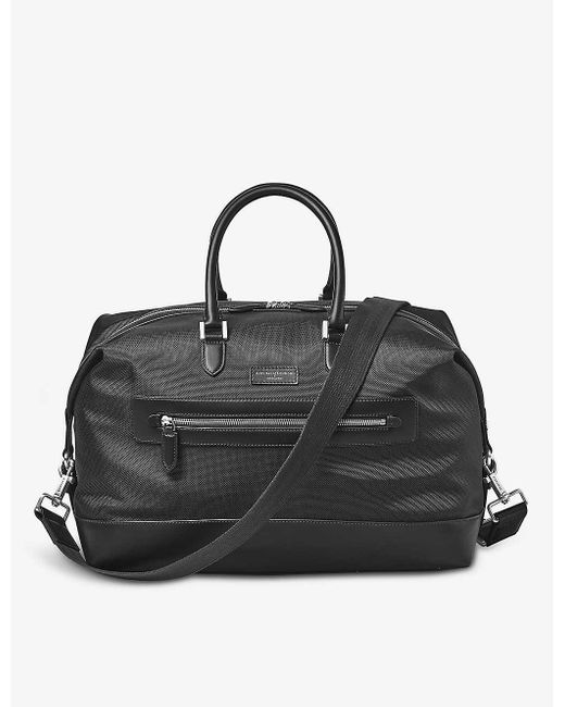 Aspinal Black Logo-embellished Woven Duffle Bag