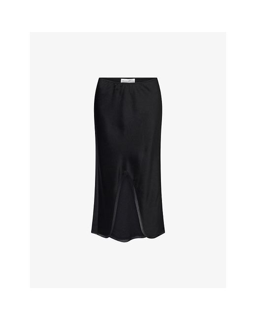 Victoria Beckham Black Split Detail Satin Midi Skirt