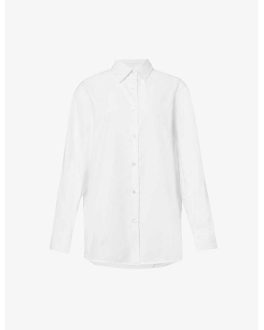 Dries Van Noten White Curved-hem Long-sleeve Cotton-poplin Shirt