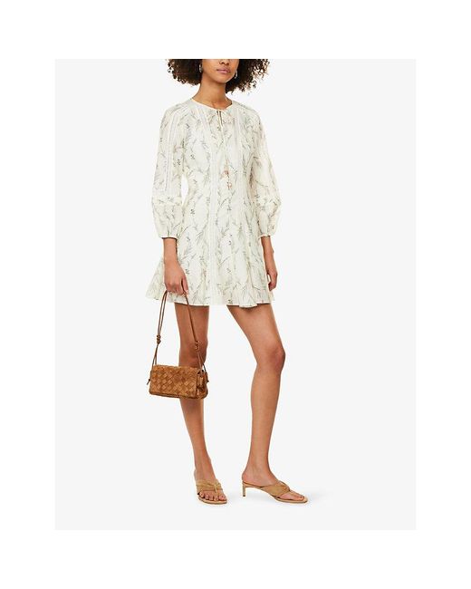 Veronica Beard White Ollian Floral-Print Cotton And Silk-Blend Mini Dress