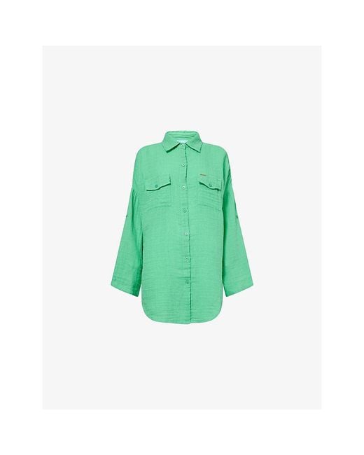 Melissa Odabash Green Elena Loose-Fit Cotton Shirt