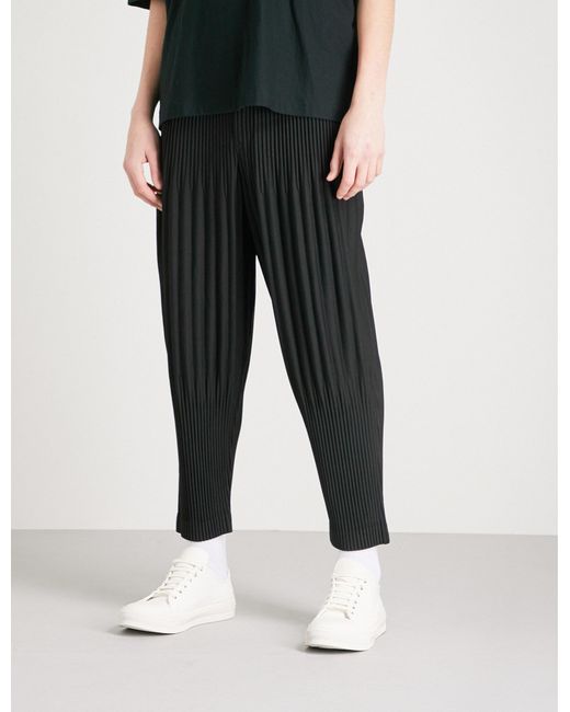 Homme Plissé Issey Miyake Black Relaxed-fit Pleated Crepe Trousers for men