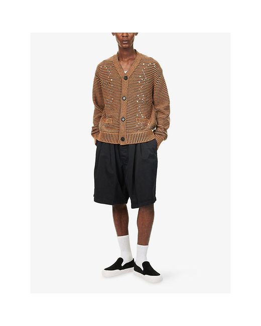 Marni Brown Studded Striped Wool-Blend Cardigan for men