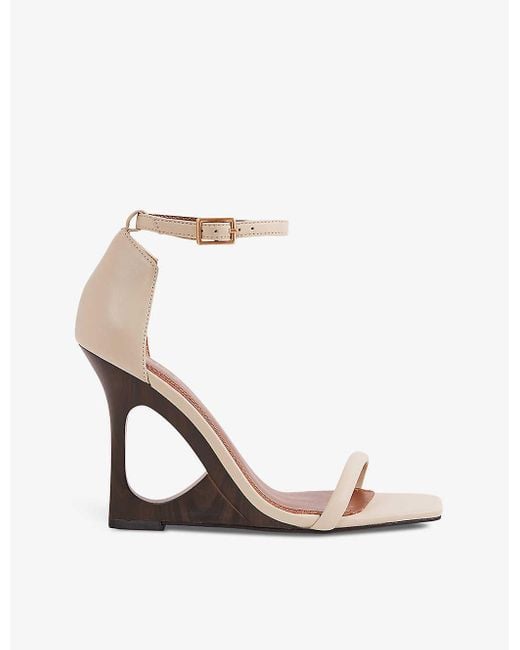 Reiss White Cora Wedge-heel Leather Sandals