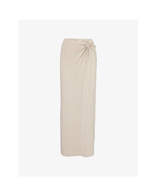 GOOD AMERICAN Natural Ruched Mid-Waist Stretch-Woven Maxi Skirt