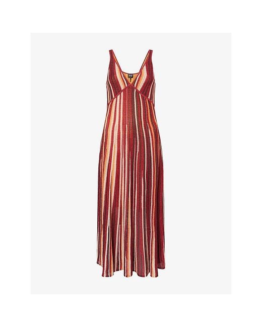 ME+EM Red Striped Metallic Knit Maxi Dress