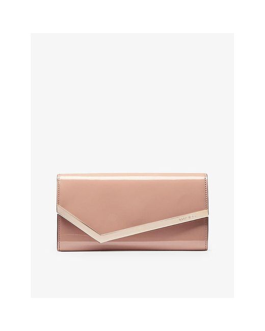Jimmy Choo Pink Emmie Logo-Engraved Patent-Leather Clutch