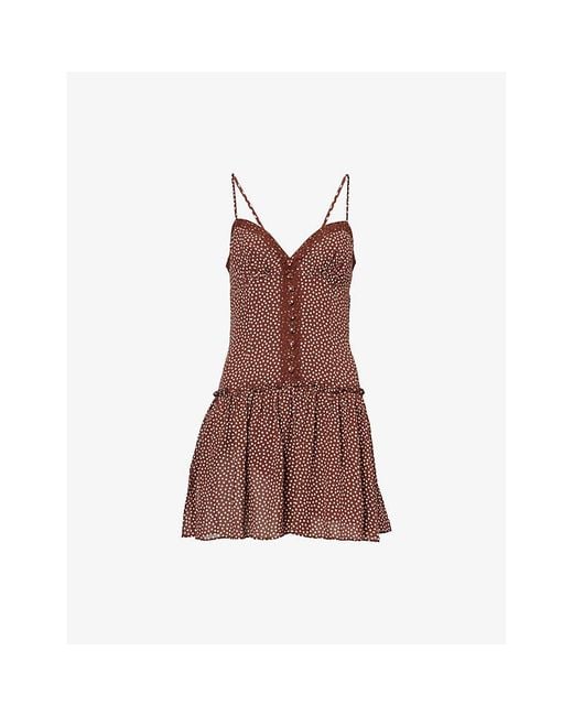 Reformation Brown Citrus Polka-Dot Woven Mini Dress