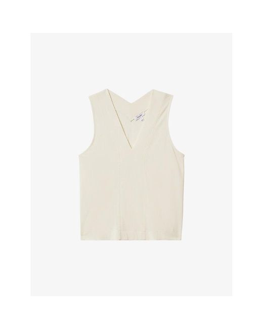 Reiss White Mira V-Neck Sleeveless Woven Top