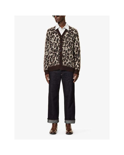 Junya Watanabe Black Leopard-pattern Fuzzy-knit Cotton-blend Cardigan for men