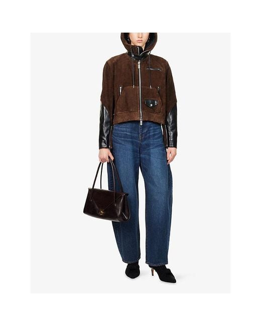 Sacai Brown Panelled Leather And Suede Hoody