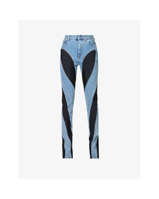 Mugler Blue Spiral Seam-embellished Skinny High-rise Stretch-denim Jeans