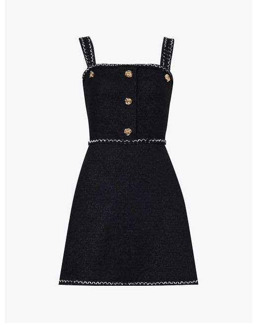 Alexander McQueen Black Exposed-stitching Bouclé-texture Wool-blend Mini Dress
