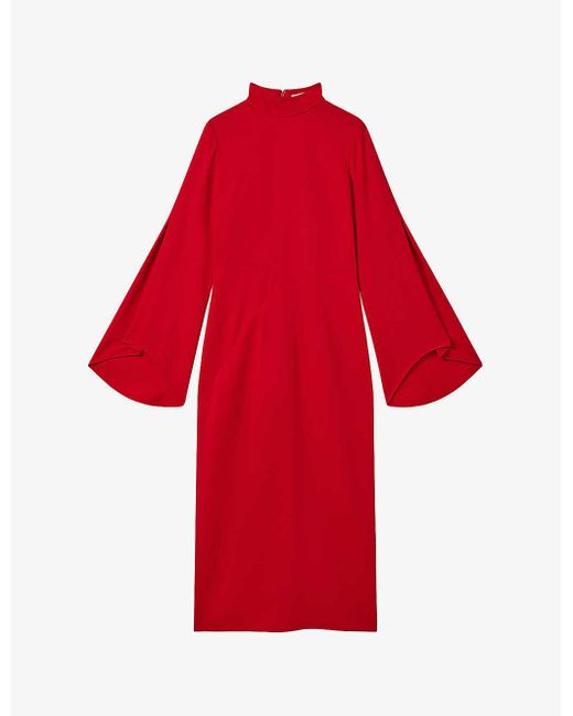 Reiss Red Katya Long-sleeve Slim-fit Stretch-knit Midi Dress