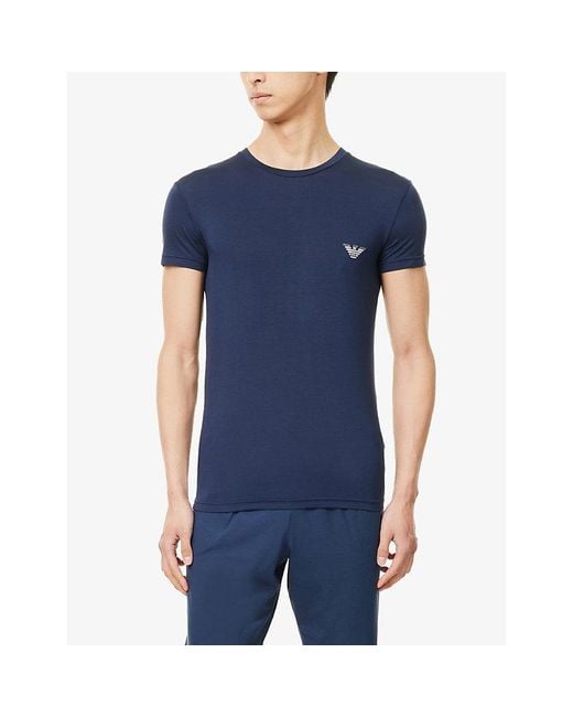 Emporio Armani Blue Logo-embroidered Pack Of Two Stretch-jersey T-shirt for men