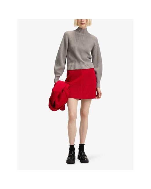 HUGO Gray Roll-Neck Relaxed-Fit Wool And Cashmere-Blend Jumper