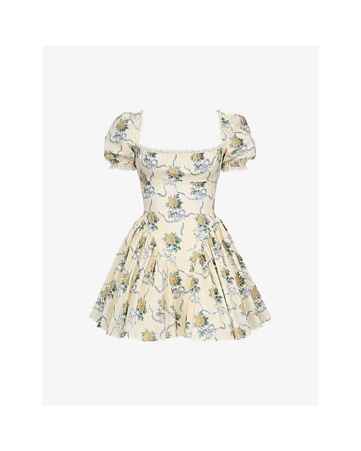 House Of Cb Metallic Rosie Floral-Print Stretch-Cotton Mini Dress
