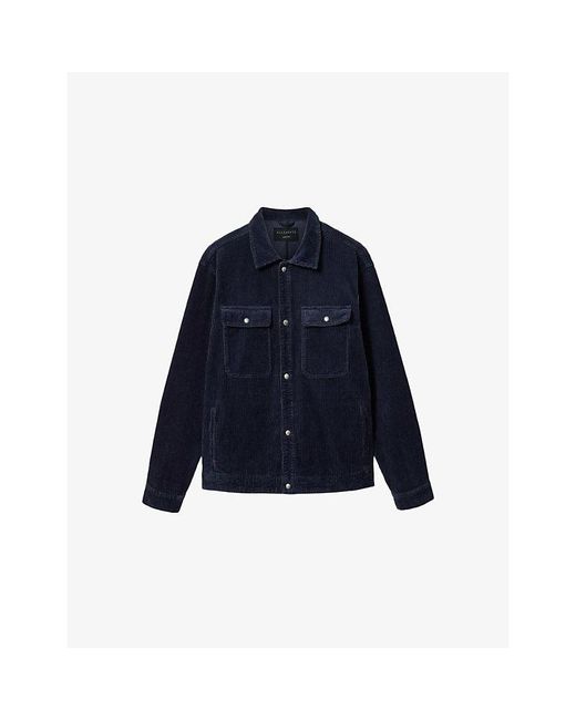 AllSaints Blue Castleford Relaxed-Fit Corduroy Organic-Cotton Overshirt for men