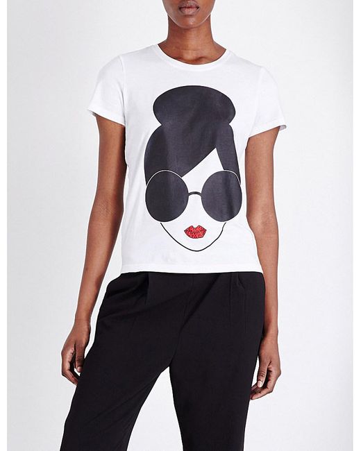 Alice + Olivia White Stace Face Cotton-jersey T-shirt