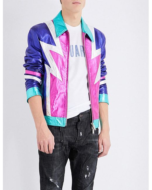 DSquared² Pink Glam Rock Metallic Leather Jacket for men