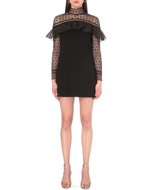 self portrait cape ruffled lace and crepe mini dress in black lyst self portrait cape ruffled lace and crepe mini dress in black lyst