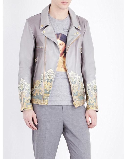 Undercover Gray Baroque-print Leather Jacket for men