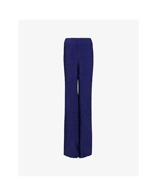 eem Blue Wide-Leg High-Rise Plisse Woven Trousers