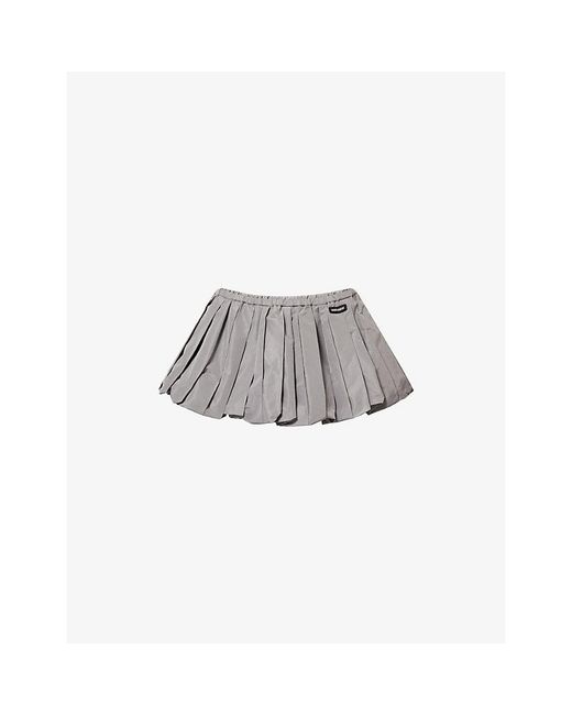 Miu Miu Gray Pleated Technical Woven Mini Skirt