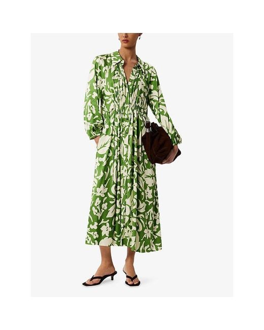 Whistles Green Floral Long-Sleeved Woven Shirt Dress