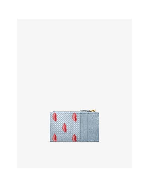 Prada Blue Graphic-Print Leather Card Holder