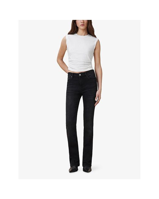 AllSaints White West Ruched Stretch Cotton-Blend Top