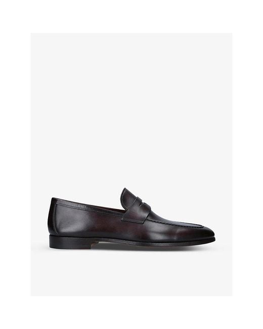 Magnanni Shoes Black Delos Almond-Toe Suede Loafers for men