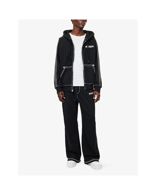 True Religion Black Super T Baggy Cotton-Blend Jogging Bottoms for men