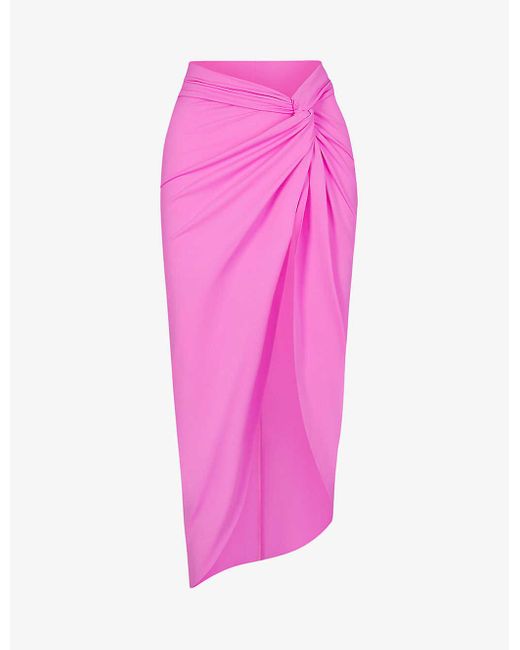 Skims Pink Signature Swim Knotted Stretch Recycled-nylon Sarong Xx