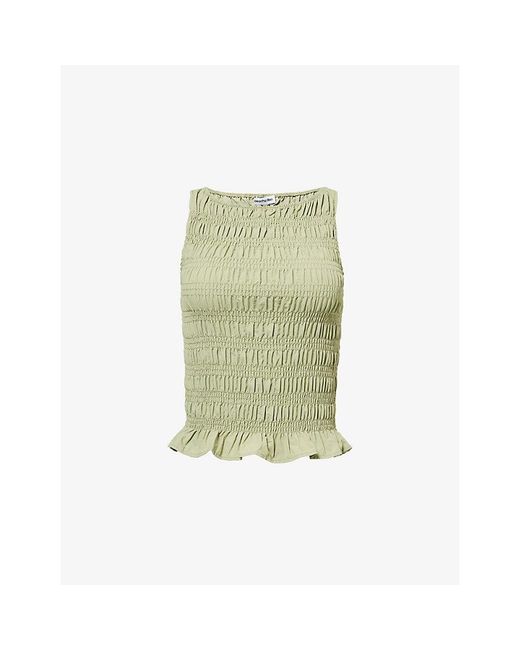 Peachy Den Green Deba Shirred Woven Top