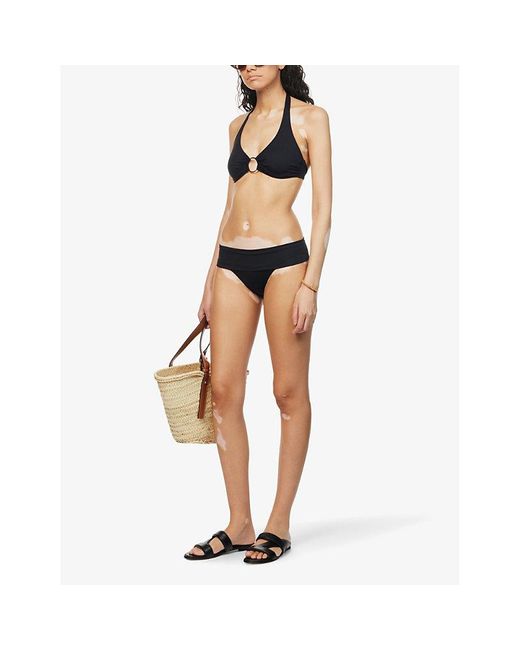 Melissa Odabash Blue Brussels Ring-Embellished Halter-Neck Bikini Top