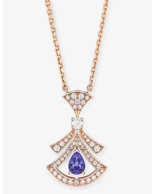 BVLGARI White Divas' Dream 18ct Rose-gold, 0.46ct Brilliant-cut Diamond And Tanzanite Pendant Necklace