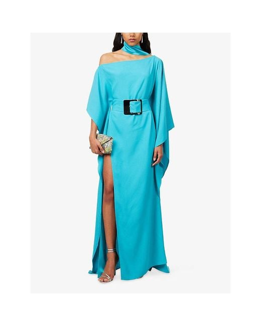 ‎Taller Marmo Blue Taylor Cold-Shoulder Belted Woven Kaftan