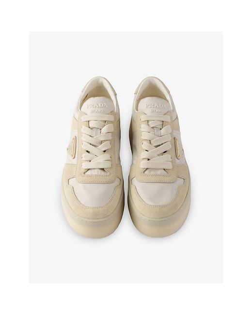 Prada Natural Downtown Bold Re-Nylon And Suede Trainers