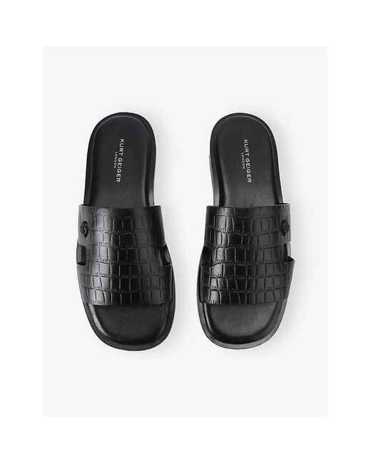 Kurt Geiger Black Bond Flat Leather Slides for men