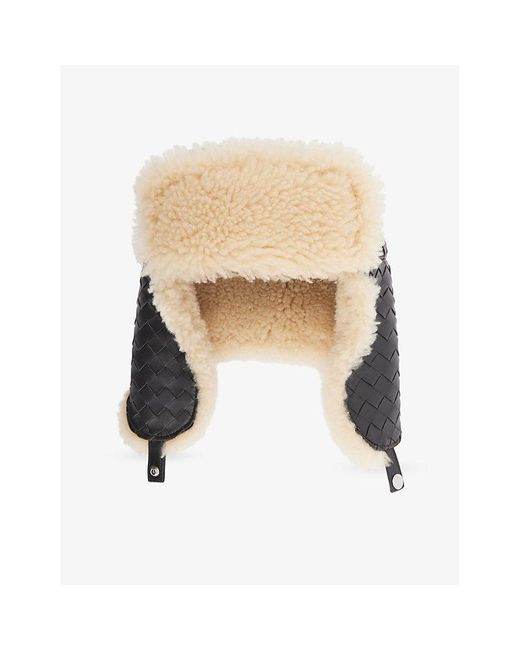 Bottega Veneta Natural Intrecciato Shearling-Lined Leather Trapper Hat for men