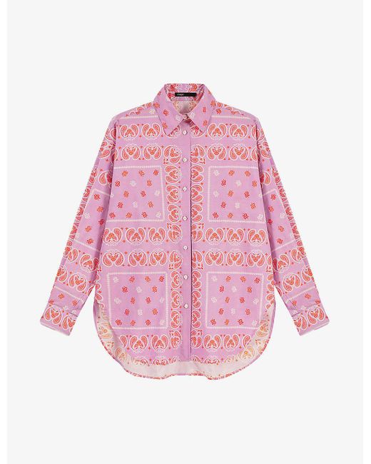 Maje Pink Cipana Paisley-print Relaxed-fit Cotton Shirt