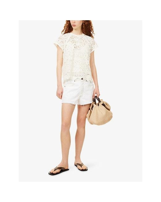 ME+EM White Crochet Lace Cropped Cotton Top