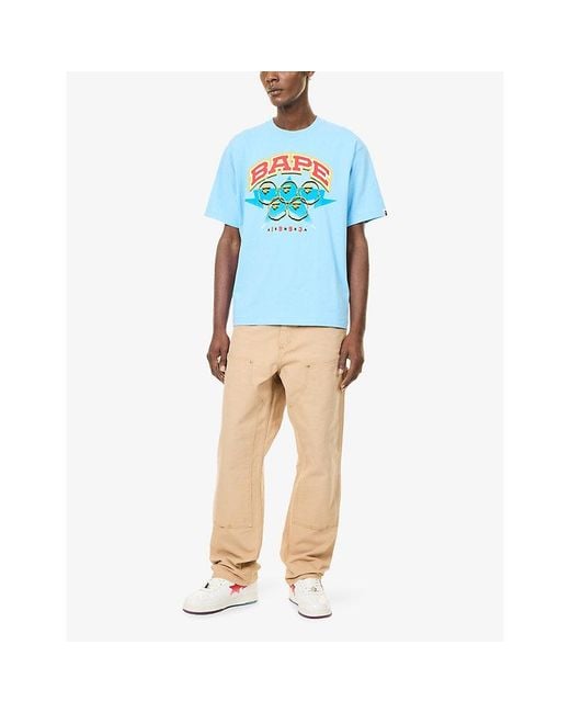 A Bathing Ape Blue Bape Twin Sta Graphic-Print Cotton T-Shirt for men