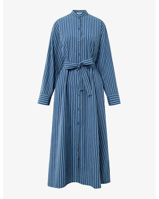 Nué Notes Blue Claude Stripe Midi Cotton Shirt Dress