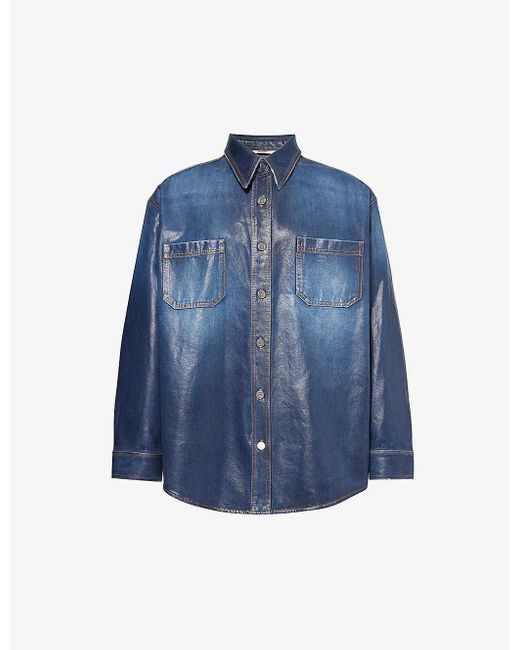 Valentino Blue Contrast-stitched Regular-fit Denim Shirt for men
