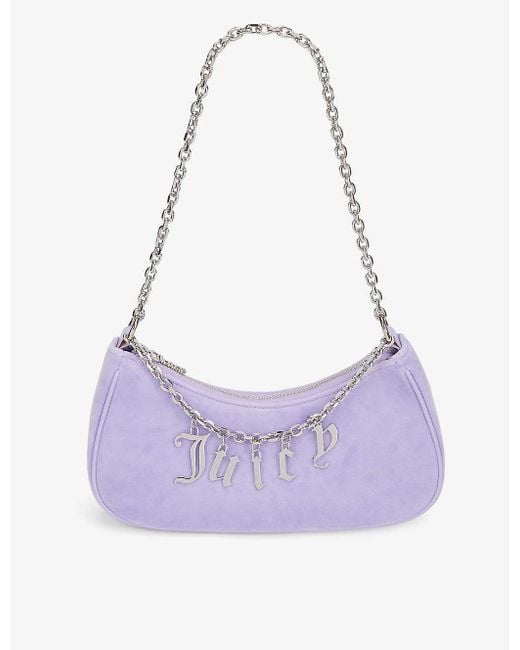 Juicy Couture Purple Chain-strap Logo-embellished Velour Shoulder Bag