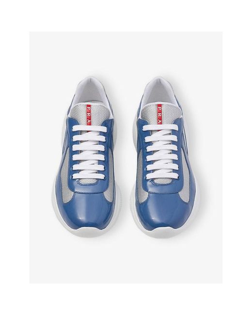 Prada Blue America's Cup Patent-Leather Low-Top Trainers for men