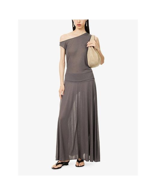 St. Agni Brown Gathered-Pleat Low-Waist Jersey Maxi Skirt