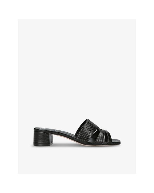 Gina Black Square-toe Embossed-leather Sandals